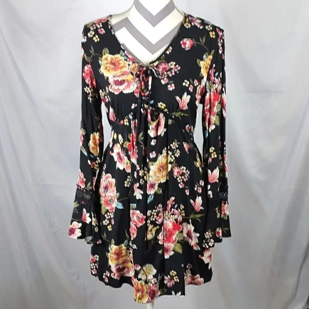 Xhilaration Black Floral Flirty Dress